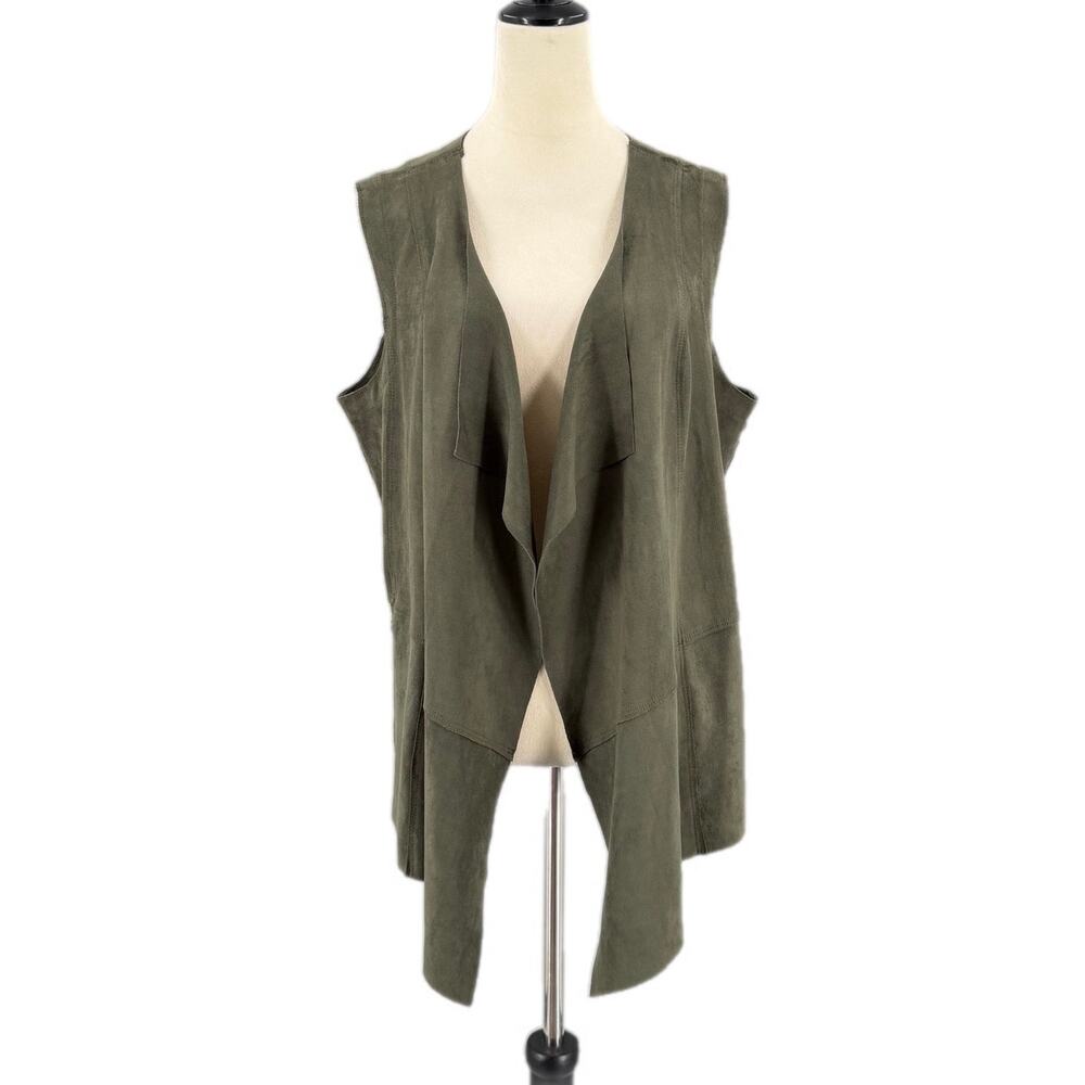 LOGO by Lori Goldstein Olive Green Faux Suede Open Fall Layering Boho Chic Vest